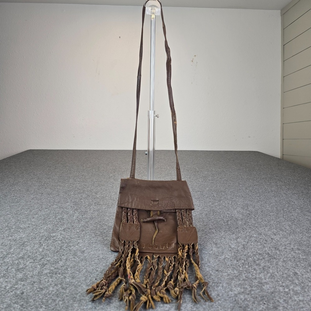 Women's Handbag Brown Leather Bohemian Western Braided Fringe Crossbody Bag